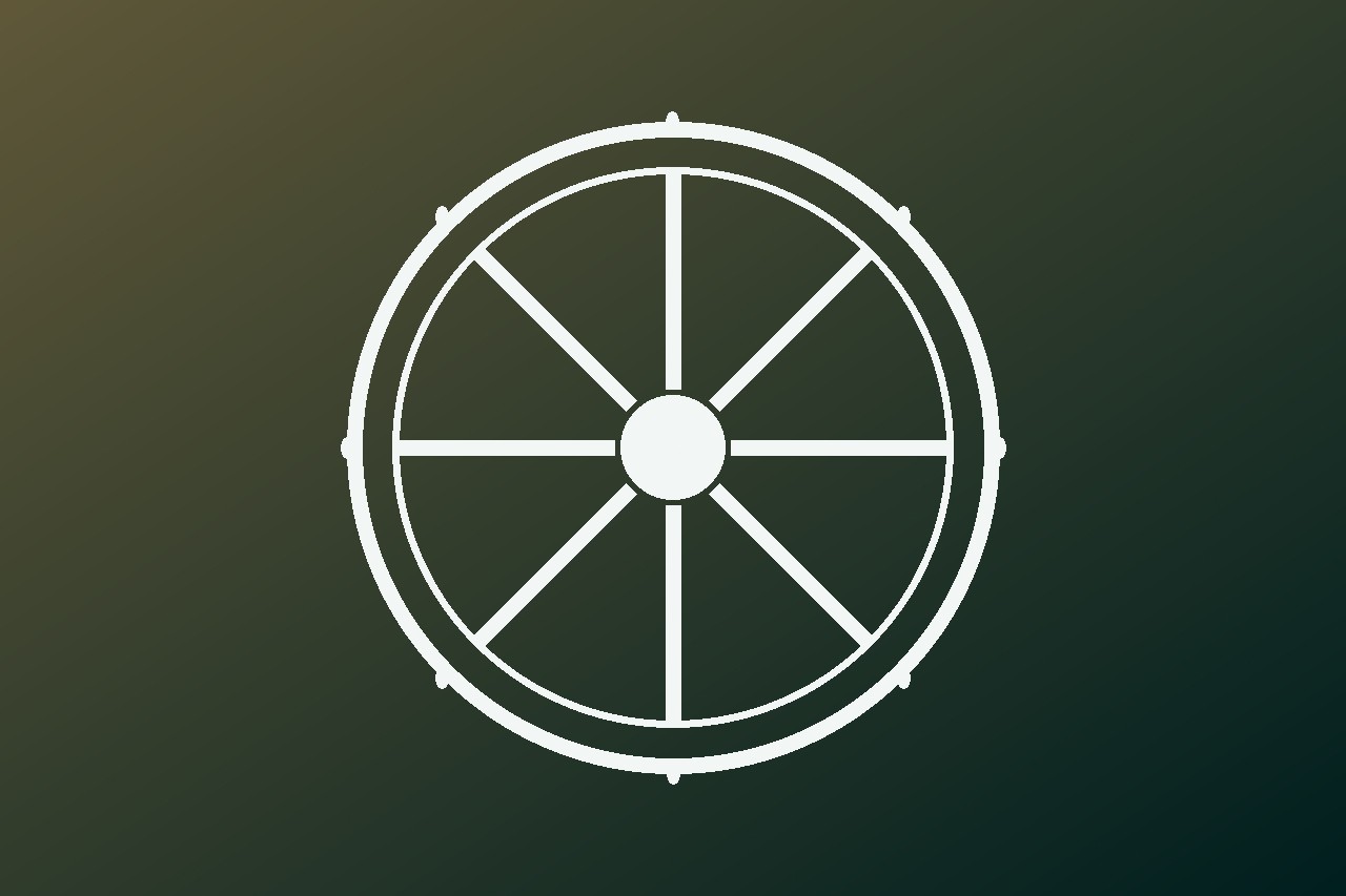 Ship's helm wheel at the yacht's cockpit.